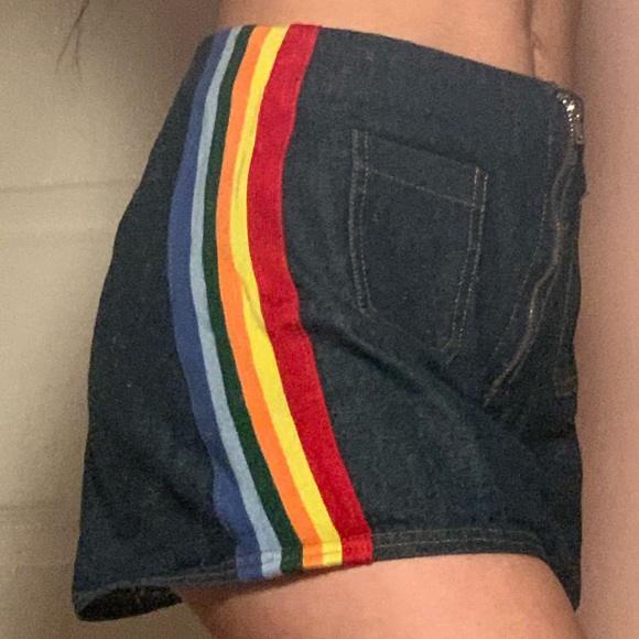 Rainbow Denim Zip-Up Shorts with Pockets - Picture 3 of 5